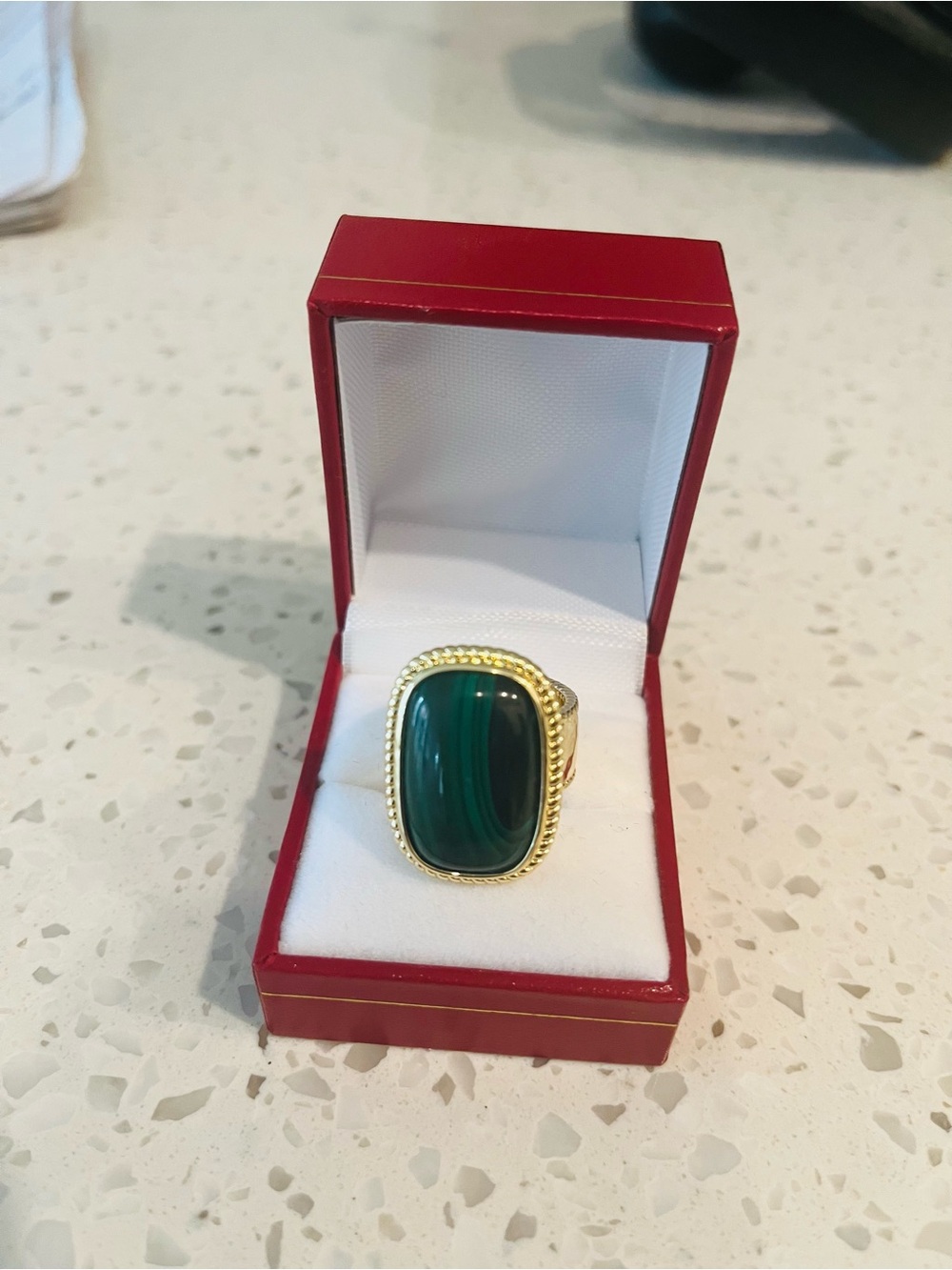 Gold Ring with Green Malachite Cabochon